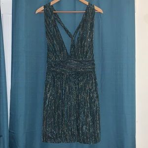 Blue plunging cocktail dress